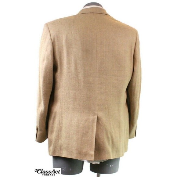 Lauren Ralph Lauren Blazer Sport Coat Mens Tan Herringbone 3 Btn Silk 44R - Picture 4 of 6
